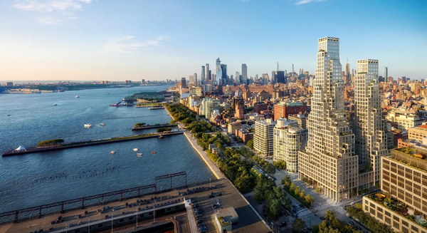 80 Clarkson, in the West Village, with its double towers overlooking the Hudson River.